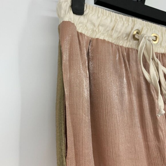 Zara Jogger Pants Pink Satin Metallic Drawstring Pull On Pockets - Picture 5 of 11